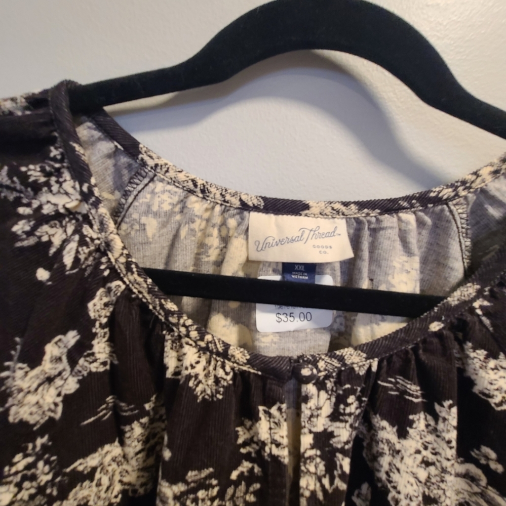 Universal Threads cream and brown dress w/flowers XXL w/pockets